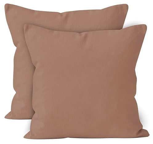 Encasa XO Baumwoll-Kissenbezüge, 2er-Set I 16x16 in (40x40 cm) - Bräunen I kein Einsatz I einfach Kissenbezüge I Maschinenwaschbar | Nur Innen benutzen