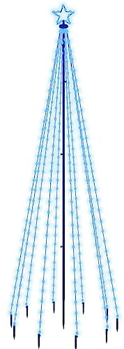 vidaXL LED Weihnachtsbaum mit Erdnägeln Lichterbaum Weihnachtsdeko Stern Beleuchtung Außen Beleuchtet Lichterkette Blau 310 LEDs 300cm
