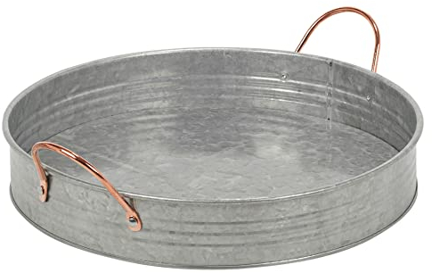 Botellas de cerveza grandes redondas para vino espumoso, champán, bebidas, hielos, acero galvanizado en frío, bandeja para servir, bandeja de buffet con asas de cobre para fiestas, barbacoas