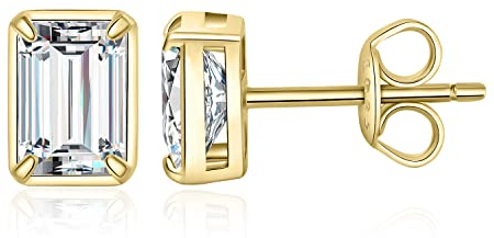 JewelryPalace Smaragdschliff 1ct Moissanite Ohrstecker Silber 925 Damen, Simulierter Diamant Braut Schmuck Set, Ohrringe Silber Mädchen Edelstein,Ohrstecker Silber mit Stein Geschenk Frauen Vergoldet