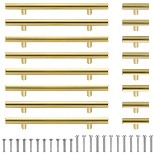 HonGien 8 Stück Möbelgriffe Küchengriffe Schrank Schublade Türgriff 160mm Aluminium Schubladengriffe für Küche Schrank ziehen Gold