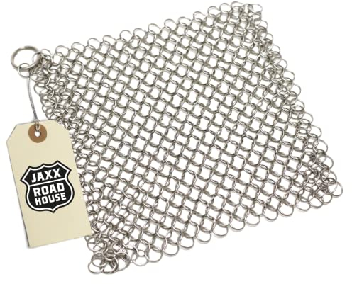 JAXX ROADHOUSE Topfreiniger Edelstahl aus Softmesh für Töpfe, Grill und Hände | Ringreiniger Dutch Oven | Spülmaschinengeeignet | Flexibler Gusseisen Reiniger | Langlebige Gusseisen Pflege