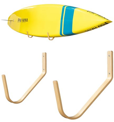 StoreYourBoard Minimalistisches SUP-Rack aus Holz, Standup Paddleboard und Surfbrett, Wandhalterung, Aufbewahrungshaken, Massivholz-Display, hält 18 kg