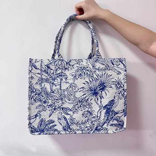 QIUMING 1 Stück Jacquard-Strand-Einkaufstasche für Damen, Handtasche, Reise, große Kapazität, Umhängetasche, Stickerei, Einkaufstasche