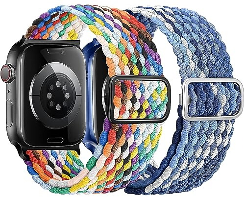 Melyolpd Geflochtens Solo Loop band Kompatibel mit Apple Watch Armband 38mm 40mm 41mm, Elastisches Nylon Armband für Apple Watch Series 9/8/7/6/5/4/3/2/1/Ultra/SE, für Männer und Frauen, 2 Stück.