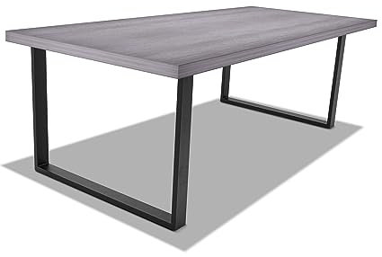 FRANKYSTAR Table à manger en bois et métal avec pieds carrés noirs - 220x100 cm