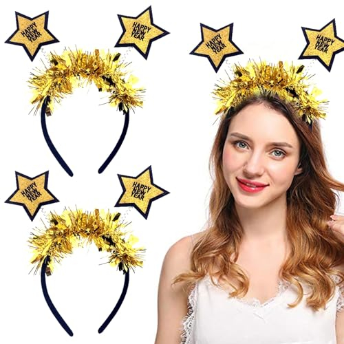 Zkaoai 2 Stück Silvester Haarreif, Happy New Year Haarreifen, Kopfschmuck, Neujahr Stirnband, Deko Tiara für Party Haarschmuck Zubehör