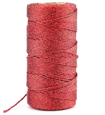 KINGLAKE Cuerda de cordel rojo, hilo rojo metálico, 100 m, 1,5 mm, cuerda de hilo de joyería para manualidades, envoltura de regalos, decoración de bodas y Navidad