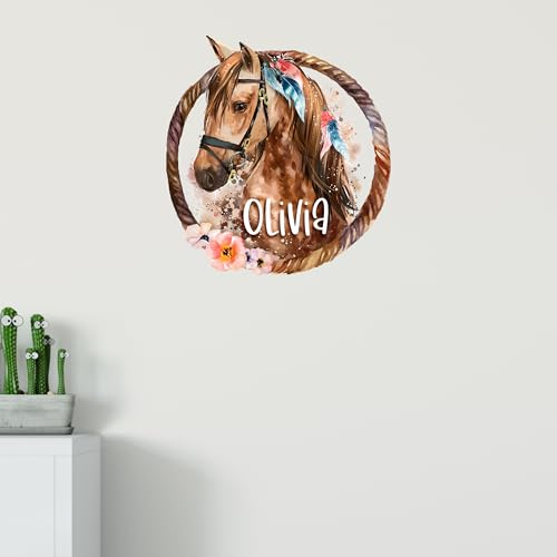 GRAZDesign Pferde Wandtattoo mit Namen personalisiert, Kinderzimmer für Mädchen - 61x57cm