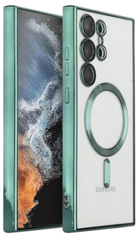 Coque de protection pour Samsung Galaxy S22 Ultra 6,8 - Avec protection de l'appareil photo - Magnétique - Avec MagSafe Clear - Ne jaunit pas - En silicone TPU souple de qualité supérieure -