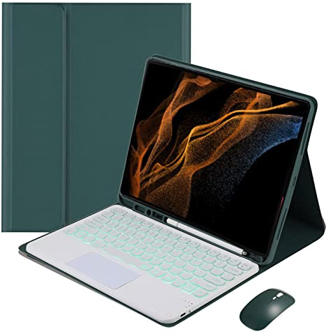 VLEAQC Backlit Keyboard Case for Samsung Galaxy Tab S8 Ultra 14.6 inch 2022 SM-X900/X906, Slim Lightweight Protective Cover, Detachable Wireless Touchpad Keyboard and Bluetooth Mouse,Dark Green