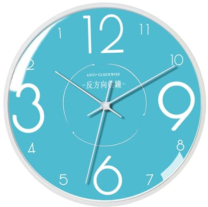 Fenteer Rückwärts Uhr Wanduhr Gegen Den Uhrzeigersinn, Wandkunst Dekoration, 30,5 cm, Dekorative Wanduhr für Zuhause, Büro, Küche, Wohnzimmer, Stil C