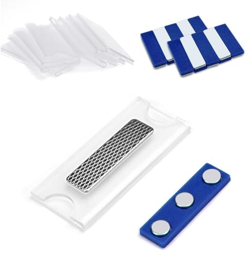 PERFETSELL 10 Stück Namensschilder Magnet Selbstklebend Magnetisch Namensschild Schilder Kleidung Metall Namensschild Halter mit 3-Punkt Magnet für Ausweishüllen Beschriften Fliegengitter(Blau)