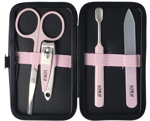 Parsa Beauty LOV.U Maniküre Set 5-teilig – Fingernagelschere, Nagelknipser, Nagelhautschieber, Glasnagelfeile, Reiseetui – Nagelset ideal für unterwegs – Must-Have Beauty Nagel Zubehör