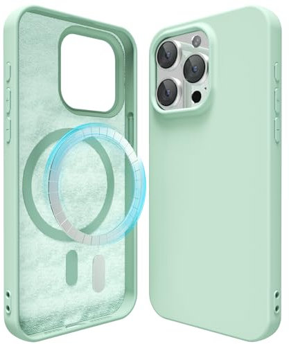 oakxco Silicone Case for iPhone 15 Pro Compatible with Magsafe Magnetic Wireless Charging, Slim Thin Soft Rubber Gel with Magnet, Matte TPU Mag Cover for Women Men, Mint Green
