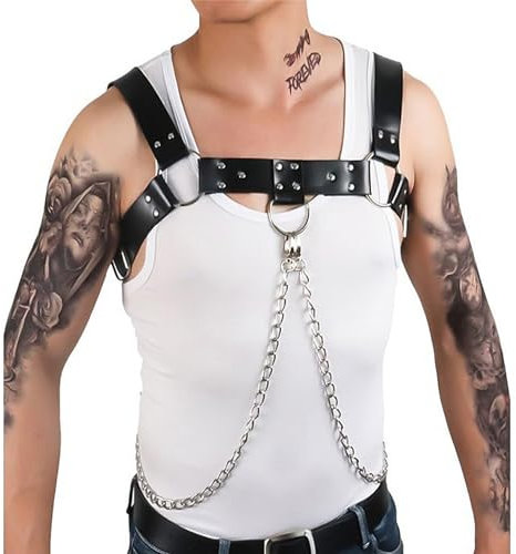 SM Herren Gay Leder Herren harness Truhe Kette Brust Harness Fetisch Männer Harness Mit Truhe Kette Einstellbar Leder Körper Brust Harness Geschirr sexy Männer Brustgeschirr Gay Körperketten BH
