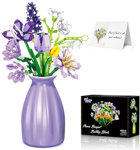 JDMDKB Bouquet de Fleurs en Briques, Ensemble de Construction avec Vase,idéal pour Les Cadeaux de Noël, de la Fête des Mères ou de la Saint-Valentin