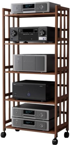 3/4/5-lagiges HIFI-Audiogehäuse Bambus-HiFi-Rack AV-Regal Mit Rolle HIFI-Audiogehäuse Audio-Video-Komponenten Stereoanlage Audio-Video-Komponenten(Brown,50 * 38 * 158cm(5Tier))