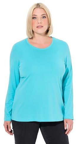 Ulla Popken Damen Shirt, Slim, Rundhalsausschnitt, Langarm Tunika-Shirt, Tiefes Aqua, 42-44 EU