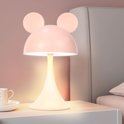MARZIUS Dimmable Touch LED Reading Mouse Shape Desk Lamp Night Light,Cute Bunny Bedside Lamp,8 Levels Brightness (Pink)