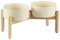 Havniva Keramik 18.5cm erhöhtes Doppelnapf-Set mit Holzständer, Futter- und Wassernäpfe für Hunde mittlerer Rassen, gewichtete Hundenäpfe, Haustierfutter(Beige)