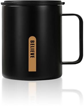 Boziee Thermobecher 316 Edelstahl doppelwandig Isolierter Kaffeebecher mit Henkel Deckel Coffee to go Becher BPA-Frei heiß/kalt ideal fürs Büro & Zuhause 400ML (Schwarz)