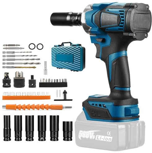 Cordless Impact Wrench, 700Nm 1/2 Inch Brushless Impact Driver Compatible for Makita 18V Battery, Electric Wrench Driver with Socket and Screwdriver Set for Car Truck Tires Scaffolding (No Battery)