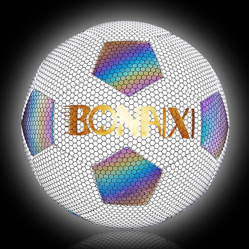 Leuchtender Fußball, Reflektierender Fußball, Holografisch Leuchtend Im Dunkeln Fussball, Größe 5 Fußball für Regelmäßiges Spiel und Training, Ideal für Klein & Groß Fußballtraining Nachtspiele