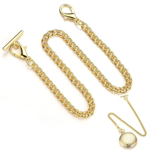 MIRKUZI Taschenuhrenketten 1 Stück Taschenuhrenkette, Taschenuhrenkette mit T-Steg, Taschenuhrenkette aus Metall, goldene Taschenuhrenkette, Herren- und Damentaschenuhrenkette (Gold)