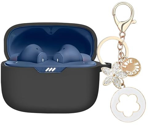 Ziseyoru Case Cover Compatible with JBL Tune 230NC TWS, Soft Silicone Earbuds Case with Bling Keychain Accessories Shockproof Protective Cover for Women Girl (Black)