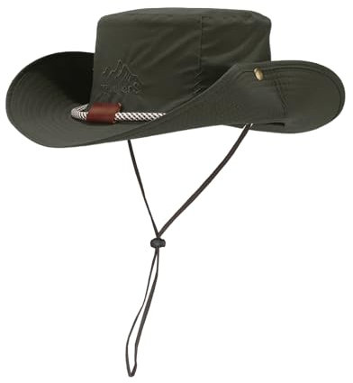 JFAN Sombrero de Pescador Hombre Mujer Sombrero de Sol con ala Ancha Plegable Gorro Senderismo Safari Impermeable Verde