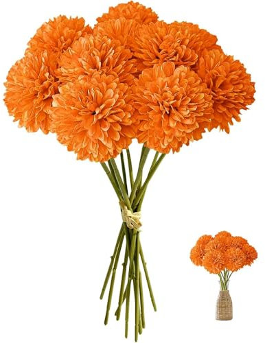 JOZMMZEOOA Hortensia Artificielle,12 Pièces Artificielles Hortensia Fleurs Artificielles Déco Fausse Fleur Decoration Plantes Faux Soie Bouquet de Simulation,pour Mariage Maison Hôtel Fête(Orange)