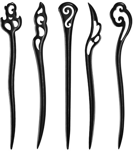 5 Pièces Baguettes à Cheveux en Bois, Vintage Cheveux Baguettes, Épingle à Cheveux Vintage pour Femme, Épingles à Cheveux Chinois Baguettes, Pinces à Cheveux en Bois, pour Cheveux DIY Accessoire(F)