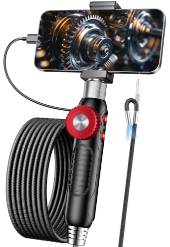 Borescope 1080P Articulated Dual Direction for iPhone and Andriod Endoscope 6.2mm Camera Probe with Light Lights for Automotive Engine Plumbing HVAC Inspection 1.5M Cable