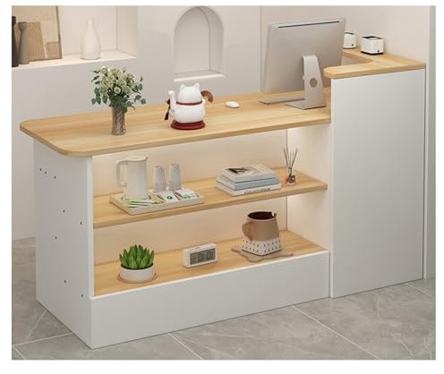 ZXCASDF Empfangstheke,Empfangstresen,Rezeption, Rezeptionstheken,Laden-Theke,Verkaufstheke,Rezeptionsmöbe,Große Empfangstheke,Empfangstheke mit Schubladen(B-Light Walnut,120cm/47.2in)