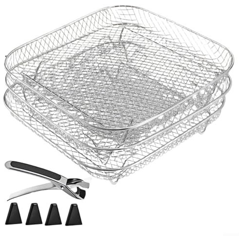 Cestini impilabili in acciaio inox a 3 strati per friggitrice ad aria (quadrati)
