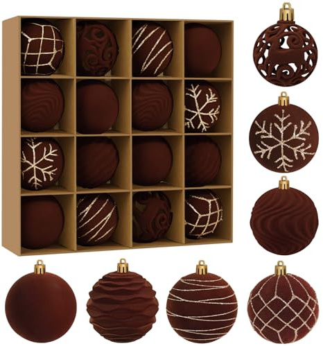 Miaikoe 16pcs Samt Weihnachts Ornamente Kugeln Sets für Weihnachten, Kunststoff zerstörungsdicht Weihnachtsbaum Flocked 6 cm Ornamente Kugeln für Winter Urlaub Dekor (Braun)