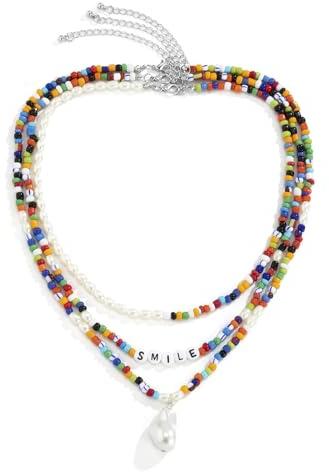 Calefee Collana Di Perline Colorate Uomo, Collana Surfista Uomo Perle Girocollo Estiva Regolabile Lunga 43 a 52 cm, Gioielli da Spiaggia
