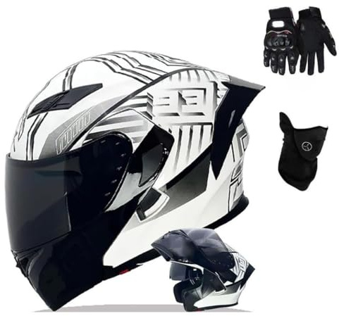 Motorradhelm Vollvisierhelm Klapphelm mit Doppelter Sonnenblende, Modularer Helm Für Erwachsene Moped(C8,XXXL(63~64CM))