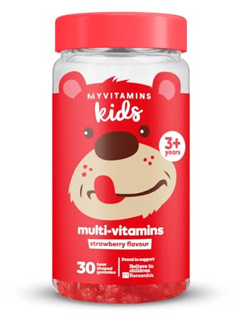 Myvitamins Kids Multivitamin Gummies – Strawberry Flavour Gummies with 8 Essential Vitamins – Vitamin C, D3, B6 & A – Daily Immune & Eye Support for Children