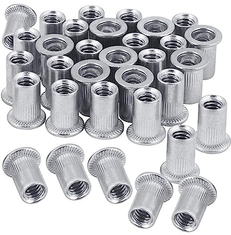 Qusedwey Dado 100Pcs 1/4In-20UNC Acciaio Inossidabile 304 Finitura Testa Piatta Rivnut Inserto Filettato Dado Corpo Zigrinato Rivetti Verticali Sostituzione Dado