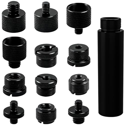 13-teiliges Set schwarzer Mikrofonstativadapter mit Schrauben und Verlängerungsrohr, Mikrofonstativ auf 3/8 und 3/8 auf 1/4 Außengewinde und 1/4, Mikrofonzubehör für Mikrofon