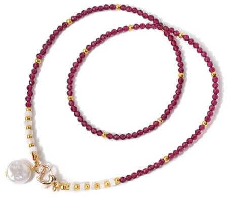 snxjaidszx Collar con colgante de perlas con cierre de corazón para mujeres y niñas, collar de cuentas facetadas de piedra natural de 3 mm, about 45cm, Piedra Cuero