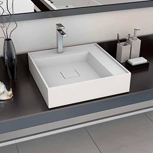 Lavabo en fonte minérale, blanc, 50 x 50 x 12,3 cm