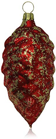 Lauschaer Glas Christbaumschmuck Tannenzapfen rot Glanz/matt 4 Stück Christbaumschmuck Weihnachtsschmuck mundgeblasen,handdekoriert