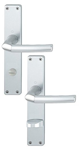 HOPPE Langschild Türdrückergarnitur für den Wohnbereich Aluminium silber eloxiert Birmingham 1117/202SP WC - Garnitur ohne Schauscheibe