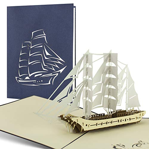 3D-Popup-Geschenkgutschein, Geburtstagsgrußkarte oder Geschenkkarte für eine Kreuzfahrt. Segelschiff Pop-Up Design Reisekarten B11…