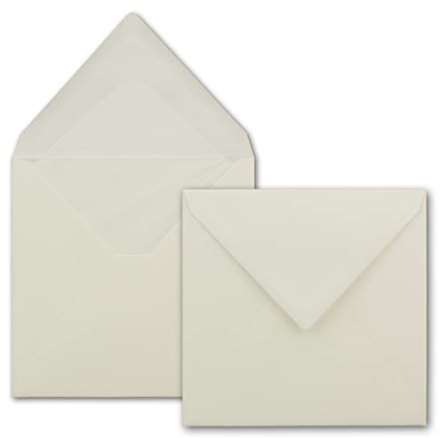 50 Briefumschläge Hell-Creme - quadratisch 145 x 145 mm (14,5 x 14,5 cm) - gefüttert - 100 Gramm pro m² - Nassklebung mit spitzer Klappe - von GUSTAV NEUSER