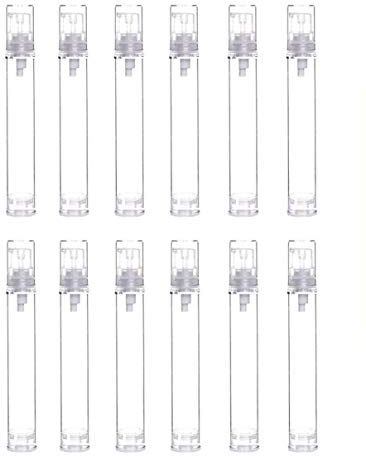 12Pcs Portable Empty Refillable Clear Plastic Airless Vacuum Pump Bottle Cosmetic Make-up Cream Lotion Sample Packing Toiletries Liquid Storage Container Vial Jars(15ml/0.5oz)