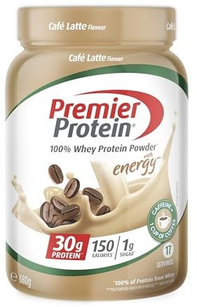Premier Protein - Whey 100% Protein Powder - Café Latte - 680g - 95 mg Caffeine